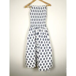 J. Crew White and Blue Patterned Dress